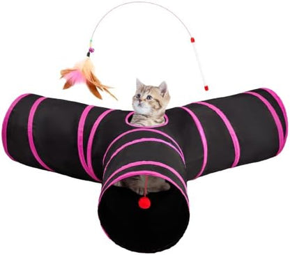 Tempcore Cat Tunnel, 3-Way Collapsible Toy, Large Size Black & Rose Red by Tempcore