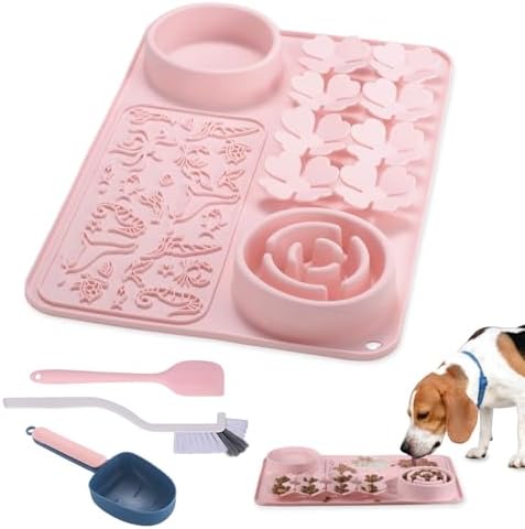 Silicone Lick Mat for Dogs & Cats – Slow Feeder Dog Bowl, Non-Slip Licking Mat for Large & Small Breeds, Puzzle Feeder & Snuffle Mat for Fast Eaters, Interactive Pet Food Mat with Measuring Spoon by Unknown