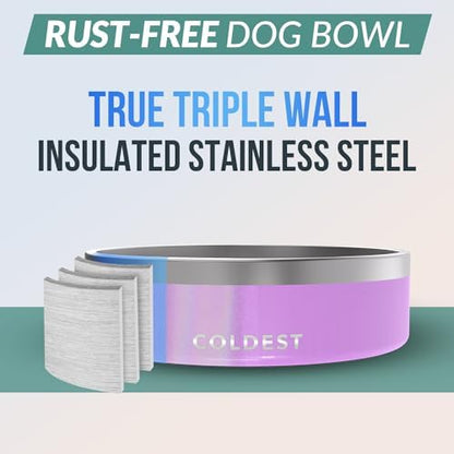 Coldest Dog Bowl - Anti Rust Metal, Non Slip, 3 Layers Insulated Stainless Steel Dog Bowls - Spill Proof & Heavy Duty - Water Bowl for Dogs, Cats, Dish Washer Safe (42 oz, Saturns Purple Glitter) - Image 3