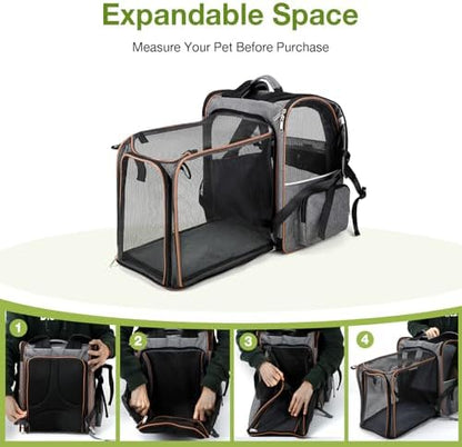 Cat Carrier Backpack, Expandable Pet Carrier with Sun Shade & Full Front Opening, Breathable Mesh Backpack for Small Dogs & Medium Cats Up to 18 Lbs, Foldable for Hiking, Camping (Grey) - Image 4