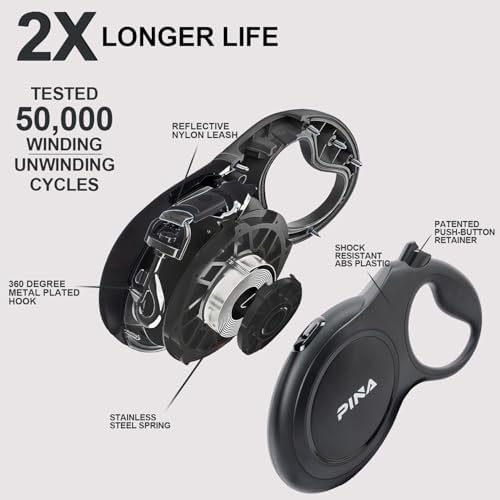 PINA Upgraded Retractable Dog Leash, 26 ft Dog Leash for Small Medium Large Dogs Up to 110lbs, Heavy Duty Reflective Nylon Tape 360° Tangle-Free, with Anti-Slip Handle, One-Handed Brake, Pause, Lock - Image 4
