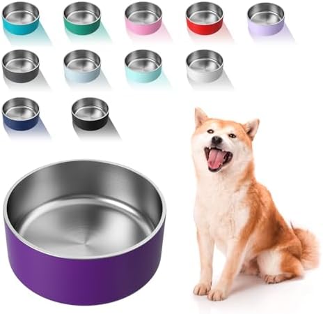 WENBOKMIN Dog Bowl, Stainless Steel Food and Water Bowl, 40oz, Purple | Non Slip Quiet Bottom, Easy to Clean, Dishwasher Safe by Wenbokmin