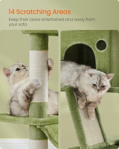 Feandrea Cat Tree, 81.1-Inch Large Cat Tower, Multi-Level Condo, Green - Image 7