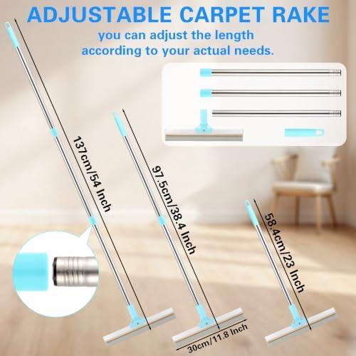Carpet Rake for Pet Hair Remover, 54 Inch Adjustable Long Handle Pet & Human Hair Remover Tool Silicone Carpet Broom with 1 Lint Brush for Mats, Carpets, Couch and Furniture - Image 2