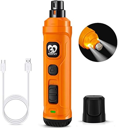 Casfuy Dog Nail Grinder with 2 LED Light - New Version 2-Speed Powerful Electric Pet Nail Trimmer Professional Quiet Painless Paws Grooming & Smoothing for Small Medium Large Dogs and Cats (Orange) by casfuy