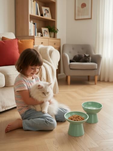 LoeJan Elevated Cat Food and Water Bowls Set, Extra Wide and Raised Ceramic Bowls, Anti-Vomit Whisker-Free Pressure Cat Feeder for Kittens to Adult Cats and Small Dogs - Image 7