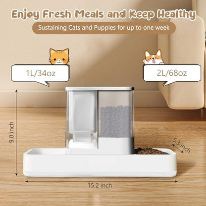 GearRoot Automatic Cat Feeder and Water Dispenser, 2 in 1 Gravity Pet Food Feeder and Water Dispenser Detachable Cat Food Dispenser for Small Dogs and Cats, White - Image 2