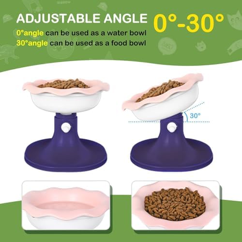 Adjustable Ceramic Elevated Cat Bowls, 30° Tilted Raised Cat Bowls, Neck Protection, Whisker-Friendly, Leak Proof for All Age Cats & Dogs, Lace (Pinkish Blue) - Image 3