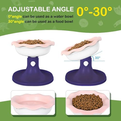 Adjustable Ceramic Elevated Cat Bowls, 30° Tilted Raised Cat Bowls, Neck Protection, Whisker-Friendly, Leak Proof for All Age Cats & Dogs, Lace (Pinkish Blue) - Image 3