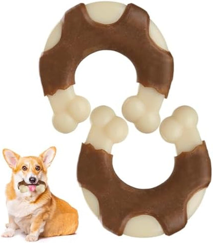 Durable Nylon Dog Toys, 2 Pack Tough Chew Toys for Aggressive Chewers, Beef-Flavored Hoof-Shaped Dog Chew Bones for Large/Medium Breed Dogs, Teeth Cleaning and Anxiety Relief by Geeyteek