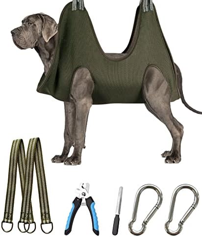 Kkiimatt 10 in 1 Pet Dog Grooming Hammock Harness with Nail Clipper,Dog Hammock for Nail Trim,Grooming Sling Holder Hanger Restraint for Claw Care (XXL+ / 100LB Max, Khaki Green) by Kkiimatt