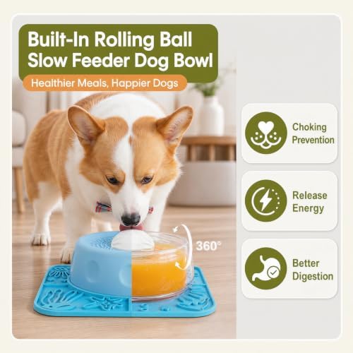 Pezluxe Slow Feeder Dog Bowls & Lick Mat,Dog Licking Bowl with Rolling Ball - Image 3