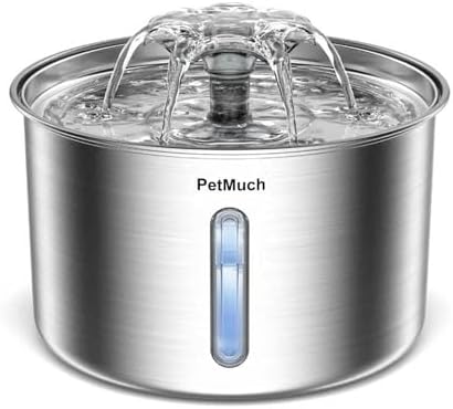 Stainless Steel Cat Fountain, 102 oz/3L Automatic Pet Fountain for Cats and Small Dogs, Ultra-Quiet Pump with White LED Light, Water Level Window by Unknown
