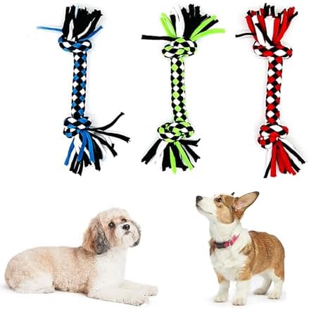 Dog Rope Toys for Small Dogs， Double Knot Ropes Puppy Chew Toys， Cotton Pet Toys for Natural Floss，Multicolored（3PCS） by Unknown