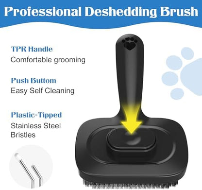 Self Cleaning Dog Brush for Shedding - Bristle Brush and Long/Short Needles Design, Skin Friendly, Slicker Deshedding Dog Brush, Hair Removal for Long & Short Haired Pets (Black) - Image 7