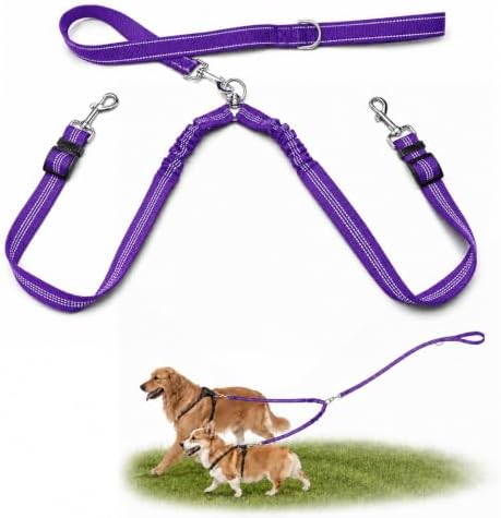 Double Dog Leash Padded Handle 360°Swivel No Tangle Dual Leash for Two Dogs by PUEENOD