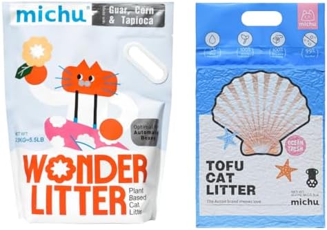 Michu Tofu Cat Litter Natural Clumping Tofu Cat Litter 5.5lb/88oz 5 Scents (Ocean Fresh + Wonder Litter, 2 Pack) by Michupet
