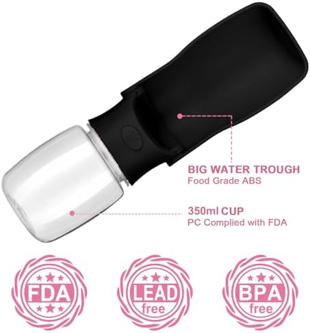 Portable Dog Water Bottle, Foldable Water Bottle for Dog, Black, 12oz - Image 2