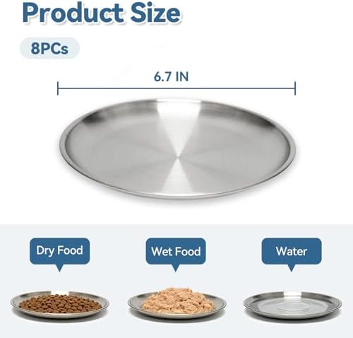 8 Pack Stainless Steel Cat Food Bowls, Cat Dishes Shallow Whisker-Friendly Metal Dishes with Non-Slip Silicone Bottom, Easy to Clean Indoor Feeding Bowls for Cats, Kittens & Small Dogs (6.7") - Image 4