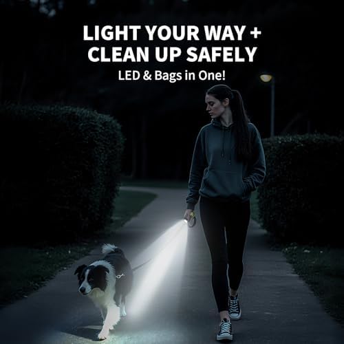 Dog Poop Bag Holder with Flashlight, USB Rechargeable, Doggie Waste Bag Dispenser for Leashes, Includes 1 Roll Extra Thick Bags, Clip & Holder - by PetIsay(Black) - Image 2