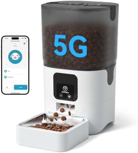 PAPIFEED Automatic Cat Feeder with App, 5G WiFi Cat Food Dispenser, 6L Timed Cat Feeder for Dry Food, 10 Meals/Day, 12 Portions/Meal, Dual Power Supply Smart Pet Feeder for Small Dog, White by PAPIFEED