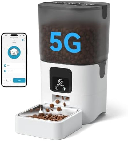PAPIFEED Automatic Cat Feeder with App, 5G WiFi Cat Food Dispenser, 6L Timed Cat Feeder for Dry Food, 10 Meals/Day, 12 Portions/Meal, Dual Power Supply Smart Pet Feeder for Small Dog, White by PAPIFEED
