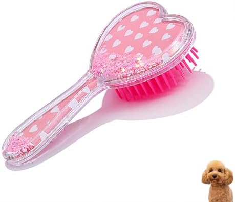 Small Soft Dog Grooming Brush, Pet Massage Hair Brush (Pink Heart) by DEEUCHIS