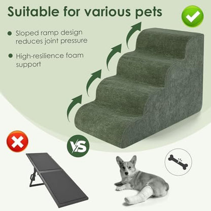 Dog Stairs for Small Dogs 18" H, 4-Step Dog Ramp for Aged and Injured Dogs, Foam Pet Stairs for Cats to Get on Bed, Couch or Chair, Non-Slip, Steady, Washable Cover, Green - Image 6