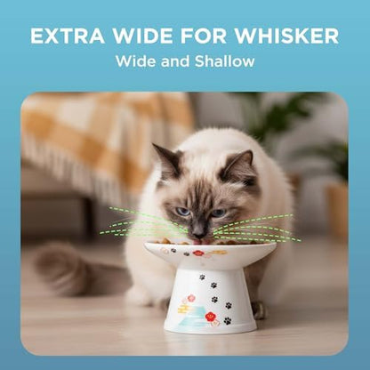 Necoichi Ceramic Extra-Wide Elevated Cat Food Bowl (Fuji, Extra Wide) - Image 5