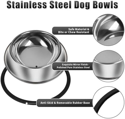 3Pcs Stainless Steel Dog Bowls Set - Non-Slip Food and Water Bowl 54 Oz - Dishwasher-Safe, Rust Resistant Metal Pet Bowls for Small/Medium/Large Sized Pets - Image 4