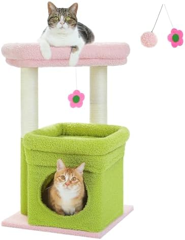 PEQULTI Small Cat Tree Tower for Indoor Cats, Sisal Post & Cozy Condo, Pink by PEQULTI
