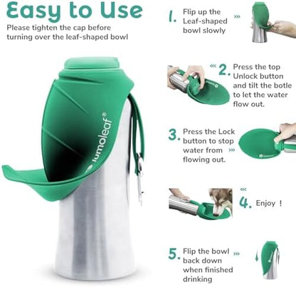 LumoLeaf Portable Dog Water Bottle 27 OZ, Stainless Steel Pet Travel Water Bottle Dispenser for Walking, Hiking and Outdoor, Portable Water Bowl for Large Dogs (Green) - Image 5
