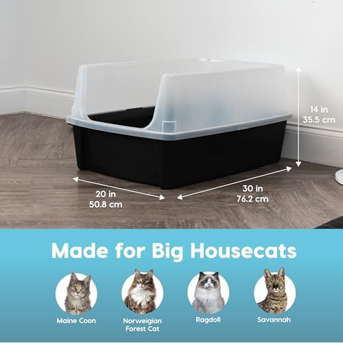 IRIS USA XX-Large High Sided Cat Litter Box, Scatter Shield, Black - Image 2