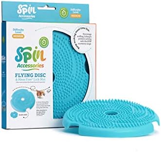 PetDreamHouse Spin Disc Dual Texture Dog Lick Mat, Slow Feeder & Frisbee Dog Toy, Use Standalone or with Spin Bowl Base, for All Dogs, Blue by PetDreamHouse