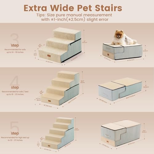 Gardner Pet Dog Stairs for Small Dogs 18.5" H, 4-Step Extra Wide Dog Steps for Bed, Pet Stairs for Bed and Couch with Durable Non-Slip Waterproof Fabric Cover and Soft Foam, Beige - Image 3