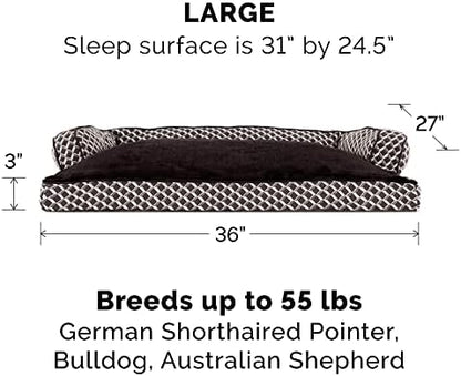 Furhaven Pillow Dog Bed for Large/Medium Dogs w/ Removable Bolsters & Washable Cover - Plush & Woven Decor Comfy Couch Sofa - Diamond Brown, Large - Image 2
