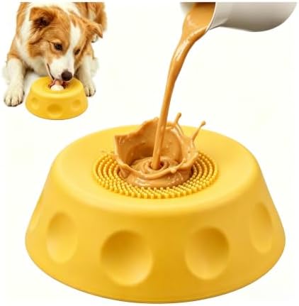 Dog Licking Bowl with Rolling Ball, Food Grade Silicone Slow Feeder, Anti-Slip Anxiety Relief Interactive Bowl for Dogs & Cats（Yellow） by Futisma