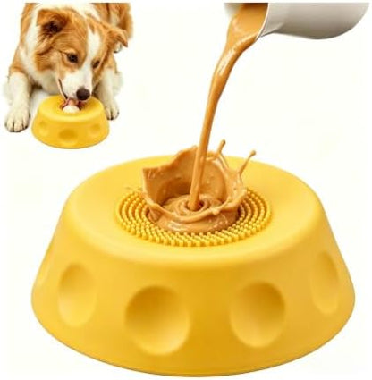 Dog Licking Bowl with Rolling Ball, Food Grade Silicone Slow Feeder, Anti-Slip Anxiety Relief Interactive Bowl for Dogs & Cats（Yellow） by Futisma