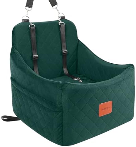 Dog Booster Car Seat for Dogs up to 35lbs, Safety Pet Car Seats with Anti-Slip Bottom, Travel Booster Dog Bed with 2 Storage Pockets (Green, Medium) by INDYBUD