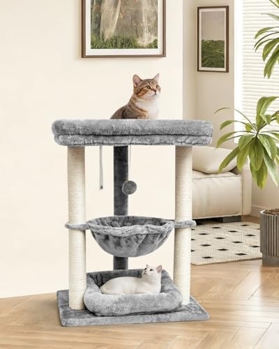 SYANDLVY Small Cat Tree for Indoor Cats with Top Perch Hammock & Bottom Bed - Image 6