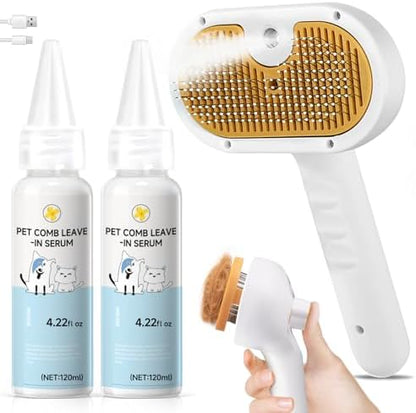 Pet Steam Brush for Dog & Cat – shower bath brush – Steam for Shedding & Grooming Water Brush for Long & Short Haired Pets Spritz Defur Comb 3-in-1 Spray Hair Removal Comb Includes 1*Waterless Shampoo by VVWVVW