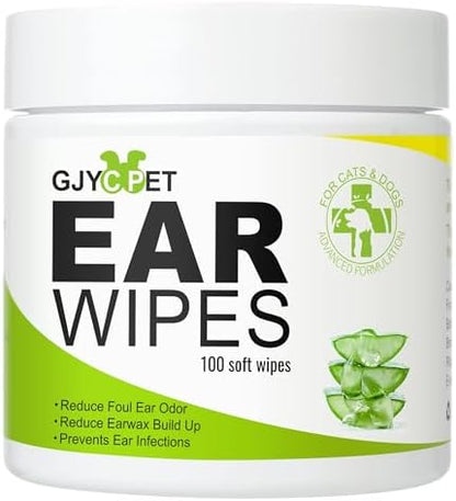 Dog Ear Wipes - Cat Dog Ear Cleaner, Puppy Ear Wipes Wash Cleaner for Dogs Cats - 100 Wipes for Dog Cat Ear Cleaning, Remove Ear Wax Dirt Debris for Dogs Cats Ear Infection Treatment Wipes by GJYCPET