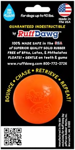 Ruff Dawg Indestructible Dog Ball Med 2.5” Orange – Heavy-Duty Rubber Fetch Toy for Aggressive Chewers – Extreme Bounce, Floats, BPA & Latex Free – Made in USA - Image 2