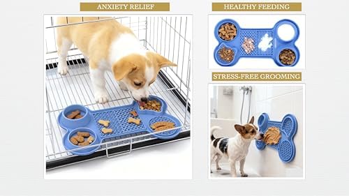 Pet Feeding Dishes,Slow Feeder Lick Mat for Dogs,Cat Licking Mat with Strong Suction Cups - 6-in-1 Interactive Snuffle Mat for Fast Eaters,Anxiety Relief,Grooming & Bath Time (Dark Blue) - Image 5