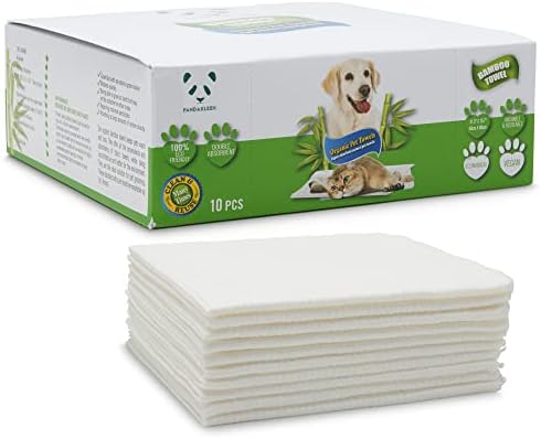 Bamboo Pet Towel 10 PCS - Reusable Bamboo Paper Towels for Dogs, Cats and Other Pets are Machine Washable Up to 5 Times | Disposable Pet Wipes for Drying and Cleaning Dirty Pets by PANDAKLEEN