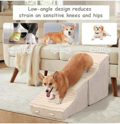 Dog Stairs for Small Dogs,2 in 1 Transformable 4-Step Pet Stairs,Indoor Pet Steps for Cats,Comfort, Durable Washable Cover and Durable High Density Foam,Beige - Image 4