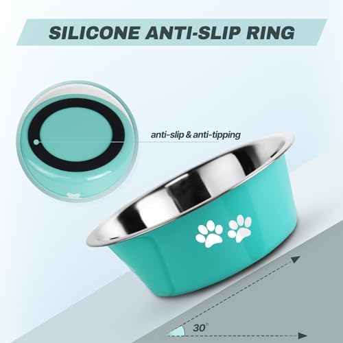 Stainless Steel Dog Bowls, Nonslip Rubber Bottom No Spill Proof Skid Metal Insulated Dog Bowls for Large Medium Small Breed Dogs (Green, 6.6 Cups/53 OZ) - Image 2
