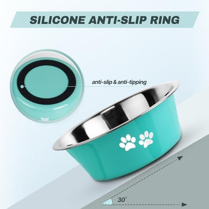 Stainless Steel Dog Bowls, Nonslip Rubber Bottom No Spill Proof Skid Metal Insulated Dog Bowls for Large Medium Small Breed Dogs (Green, 6.6 Cups/53 OZ) - Image 2