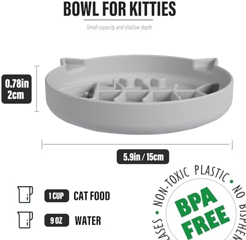 Silicone Cat Slow Feeder Bowl with Suction Cups - Interactive Puzzle Toy to Reduce Overeating in Kitty(Gray, 1 Cup) - Image 2