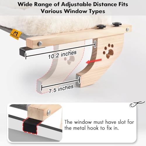 AMOSIJOY Wooden Cat Windowsill Perch with Zipper Cushion Bed, 24.4in - Image 5